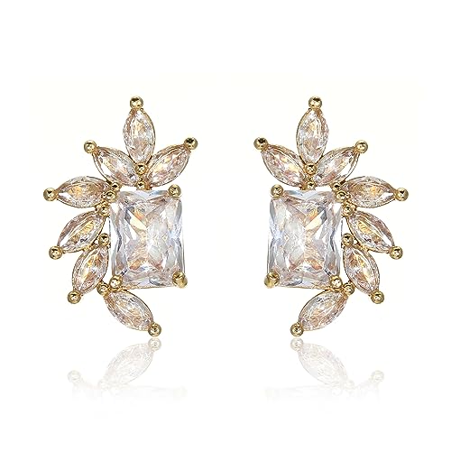 Earrings Holy Stud Earrings for Girls/Women, Sliver Gold Wedding Earrings for Bridesmaids - color: Floral Diamond|Gold