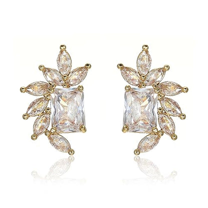 Earrings Holy Stud Earrings for Girls/Women, Sliver Gold Wedding Earrings for Bridesmaids - color: Floral Diamond|Gold