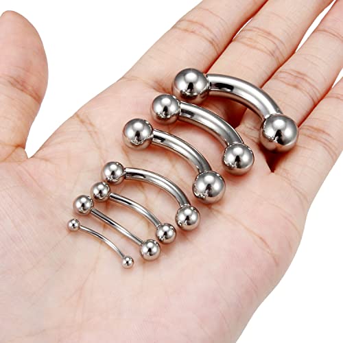 16G 14G 12G 8G 6G 4G 2G Pa Ring Cvh Piercings Stretching Kit 316l Surgical Steel Snake Eye Tongue Ring Curved Barbell Nipple Lip Belly Eyebrow Rings Piercing Jewelry for Women Men 12mm-16mm - color: 7Pcs Silver Tone