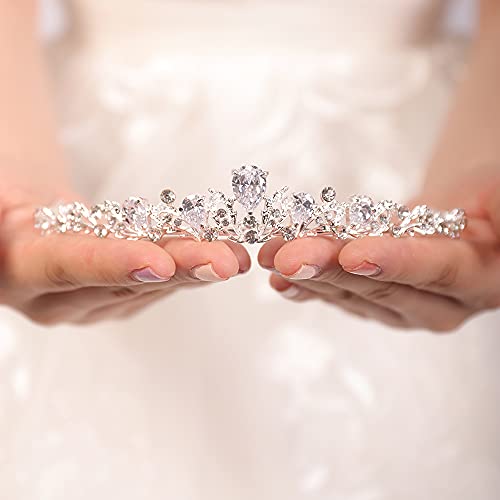 JWICOS Silver Crystal Queen Tiara and Crown for Women and Brides Fairytale Rhinestones Wedding Tiara Crown Hair Accessories for Brides - color: Silver