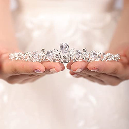 JWICOS Silver Crystal Queen Tiara and Crown for Women and Brides Fairytale Rhinestones Wedding Tiara Crown Hair Accessories for Brides - color: Silver