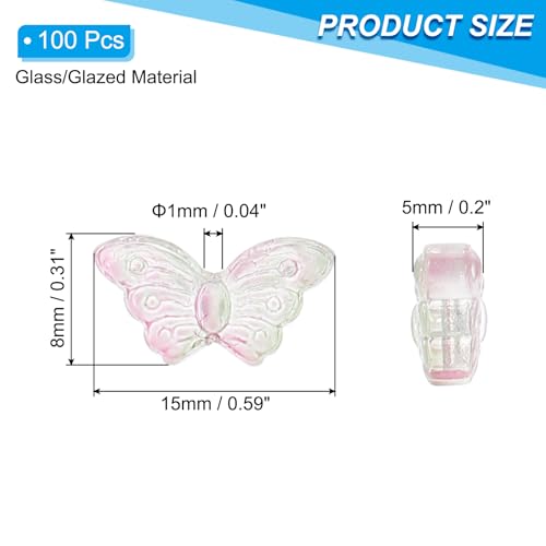PATIKIL Butterfly Beads, 100Pcs Crystal Butterfly Beads Translucent Czech Glass Beads Spacer Bead for DIY Jewelry Making Bracelets Necklace - color: Green Pink