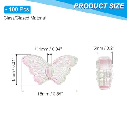 PATIKIL Butterfly Beads, 100Pcs Crystal Butterfly Beads Translucent Czech Glass Beads Spacer Bead for DIY Jewelry Making Bracelets Necklace - color: Green Pink