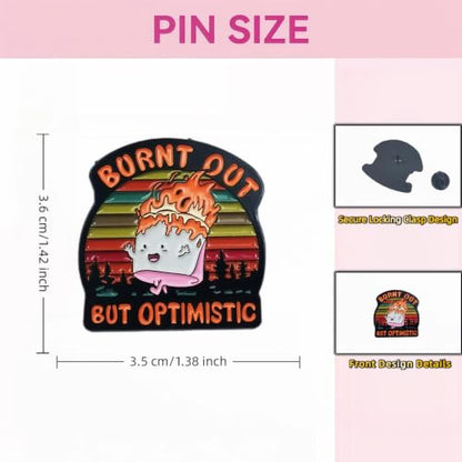 2PCS Burnt Out But Optimistic Retro Sunset Enamel Lapel Pin, Funny Quote Slogan Brooch, Positive inspirational Apparel Decor for Denim Jacket Backpack Baseball Cap Daily Casual Outfit Accessory