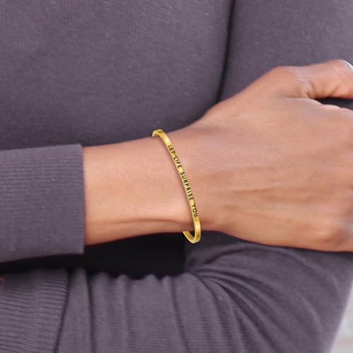Chisel Let Life Surprise You Crystal Cuff Bangle in Yellow IP-Plated Stainless Steel