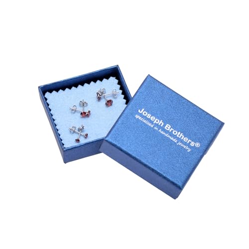 3 Pairs Color Zirconia Earrings Studs, Sterling Silver Studs Earrings Set 3MM 4MM 5MM - color: Red
