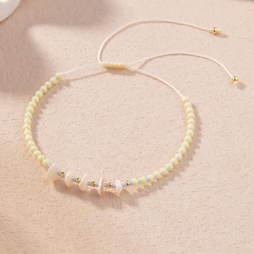 KELITCH Women Natural Stone Beads Anklet Boho Color Beaded Ankle Adjustable Foot Chain Jewelry for Summer Beach Holiday - color: Yellow 08G