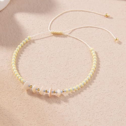 KELITCH Women Natural Stone Beads Anklet Boho Color Beaded Ankle Adjustable Foot Chain Jewelry for Summer Beach Holiday - color: Yellow 08G