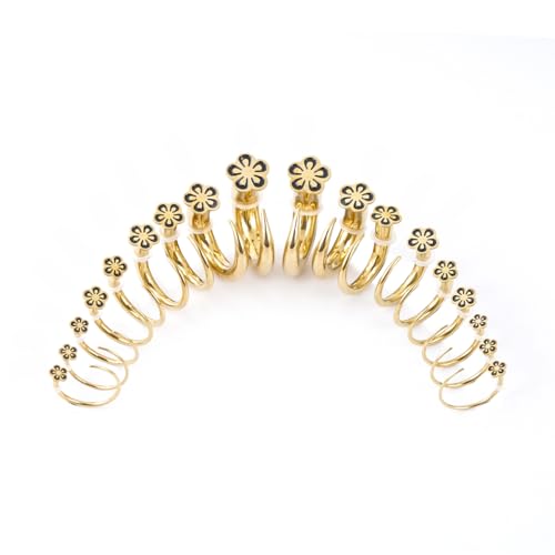 TBOSEN 18PCS Stainless Steel Stretching Kit Taper Bend Expander O-Ring Round | Flower | Heart | Cat Top Body Piercing Jewelry Set - color: Flower Top,Gold