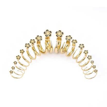 TBOSEN 18PCS Stainless Steel Stretching Kit Taper Bend Expander O-Ring Round | Flower | Heart | Cat Top Body Piercing Jewelry Set - color: Flower Top,Gold