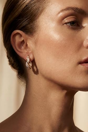 Chunky Gold Hoop Earrings for Women 14k Gold Plated Thick Triple Earrings | Hypoallergenic Trendy Chunky Gold Hoops Earrings,Dainty Jewelry Gifts for Women - style: Gold CZ Twisted Earring