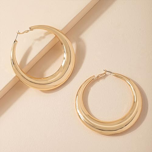 Large Hoop Earrings for Women Lightweight Chunky Earrings | Big Hoop Earrings for Women Chunky Jewelry 70s Outfits for Women - style: Hoop-G-02