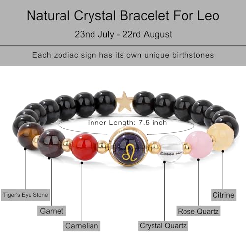 Zodiac Bracelets for Women 12 Constellations Healing Crystal Stone Beads Bracelet Birthday Zodiac Gifts Horoscope Spiritual Bracelet - color: Leo