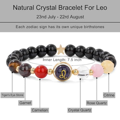 Zodiac Bracelets for Women 12 Constellations Healing Crystal Stone Beads Bracelet Birthday Zodiac Gifts Horoscope Spiritual Bracelet - color: Leo