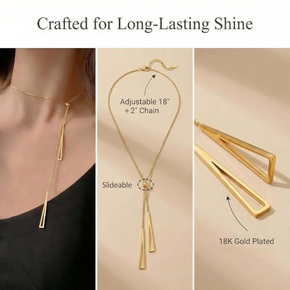 Lariat Gold Necklace for Women, Dainty Long Necklace Gold/Silver Plated Y-Shaped Pendant Necklace, Trendy Drop Necklaces Simple Gold Jewelry Gifts For Women - style: Triangle-Gold