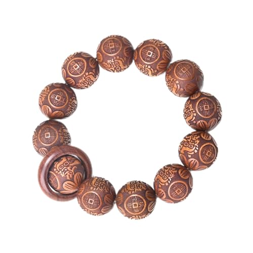 Natural Wooden Bracelet Adult Spring Bracelet Bead Dia. 0.8 inch 12 Beads 1pc - style: AnimalEngrave