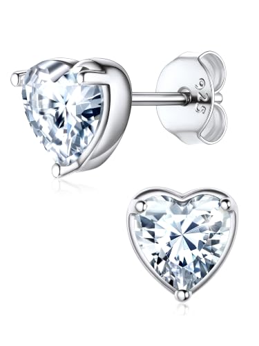 ChicSilver 925 Sterling Silver Earrings Sparkling Heart/Round/Princess Cut Birthstone Earrings for Women Birthday Jewelry with Gift Box - style: B.April(Diamond)-Heart Cut