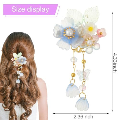 A Pair Wedding Hair Clips, Handmade Floral Design Crystal Hair Clips Pearl Barrettes, Rhinestones Flower Clips Pearl Headpieces Hair Pins Hair Accessories for Women Girls (Light Blue) - color: Light Blue