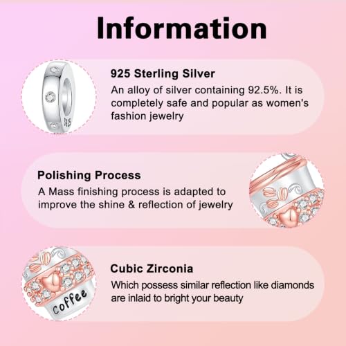 Family Love Mother Daughter Grandma Charm 925 Sterling Silver fits Bracelets Necklace Pendant Bead Charms Jewelry Gift for Women Family Friends - color: Coffee Cup Charm-A