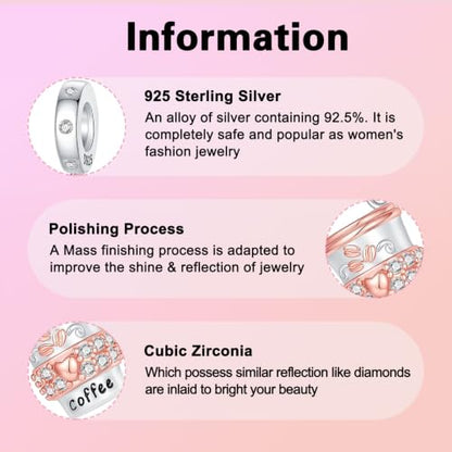 Family Love Mother Daughter Grandma Charm 925 Sterling Silver fits Bracelets Necklace Pendant Bead Charms Jewelry Gift for Women Family Friends - color: Coffee Cup Charm-A