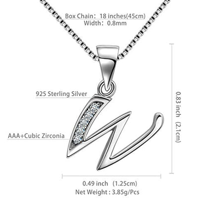 Aurora Tears Letter Necklace Initial 925 Sterling Silver Alphabet Pendant Crystal Name Gift Women Cubic Zirconia Jewelry - color: W