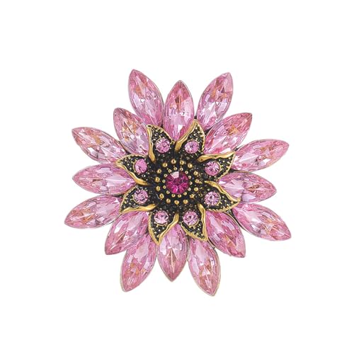Sparkling Rhinestone Flower Brooch Pin Fashion Crystal Sunflower Brooch Floral Lapel Pins Red/Green/Purple/Pink Crystal CZ Broochs Large Flower Pin Clothes Hat Bag Dress Broochs Wedding Bridal Jewelry for Women - color: Pink