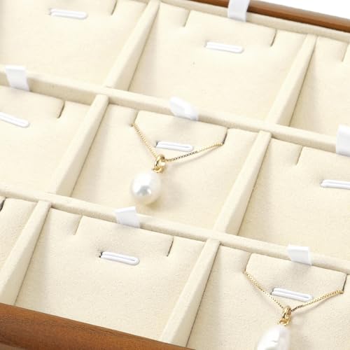 Oirlv Wood Jewelry Pendant Display Tray | Solid Wood Frame, Soft Microfiber Lining, 9.84X17X1.18in, Elegant Display, Perfect for Necklaces and Pendants - color: Cream, size: 12 insert