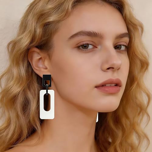 Boho Lightweight Retro Simple Acrylic Splicing Rectangle Earrings for Women Creative Exaggerated Statement Dangle Drop Earrings Jewelry - color: Black White B