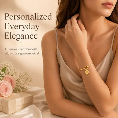LemonRose Initial Bracelets for Women - Dainty Tie the Knot Letter A-Z 14K Gold Plated for Women Gold Cuff Bracelet for Womens Jewelry Personalized Bridesmaid Proposal Gifts - color: Gold N
