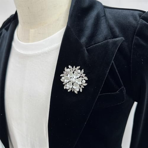 Shell Pearl Flower Flower Wreath Rhinestones Statement Brooches Lapel Pins for Women Girls Fashion Dainty Gold Tone Crystal Floral Brooch Pin for Dresses Suit Wedding Party Trendy Jewelry - color: Silver