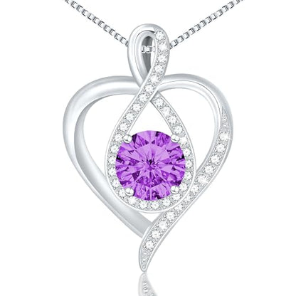 925 Sterling Silver Infinity Heart Necklace for Women, Rhodium Plated Cubic Zirconia Pendant Gift for Girlfriend Wife Mom - Anniversary Valentine's Day Birthday Present with Elegant Gift Box - color: Silver-02-Feb