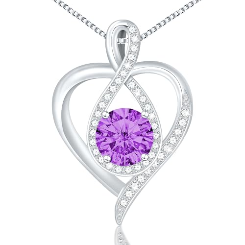 925 Sterling Silver Infinity Heart Necklace for Women, Rhodium Plated Cubic Zirconia Pendant Gift for Girlfriend Wife Mom - Anniversary Valentine's Day Birthday Present with Elegant Gift Box - color: Silver-02-Feb