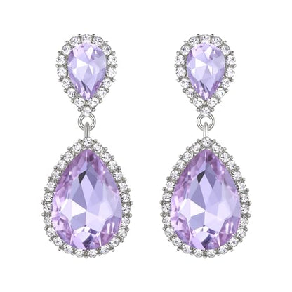 EVER FAITH Women's Austrian Crystal Wedding Tear Drop Dangle Earrings | Bridal Prom Jewelry for Bride Bridesmaid - color: Light Purple