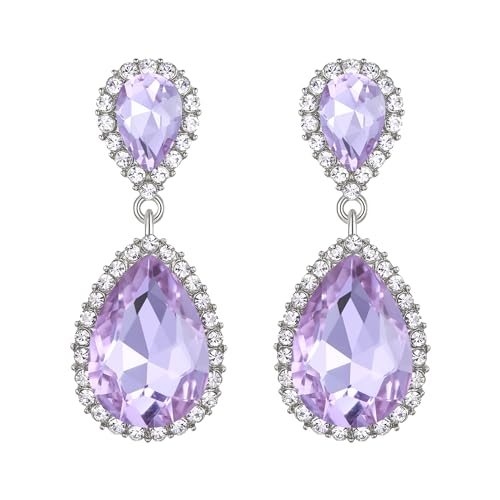 EVER FAITH Women's Austrian Crystal Wedding Tear Drop Dangle Earrings | Bridal Prom Jewelry for Bride Bridesmaid - color: Light Purple
