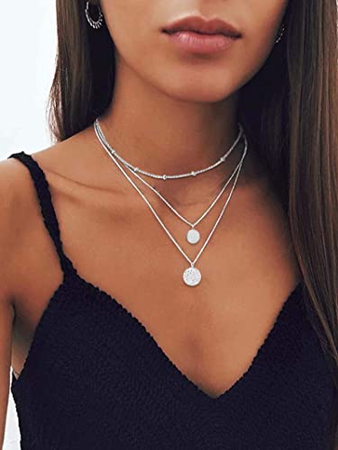 YANCHUN Layered Necklaces for Women Gold Necklace Stack Star Heart Choker Dainty Necklace Love Heart Chain Jewelry Gifts for Women - color: C:Dainty Silver Layered Necklace