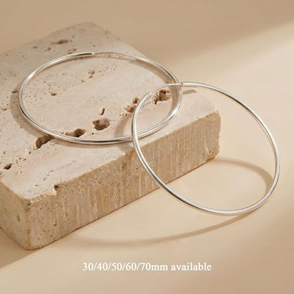 Gold Hoop Earrings for Women Hypoallergenic 925 Sterling Silver Post Hoops Earrings Lightweight Thin Large Big Hoop Earring 30/40/50/60/70mm - color: Silver 60mm