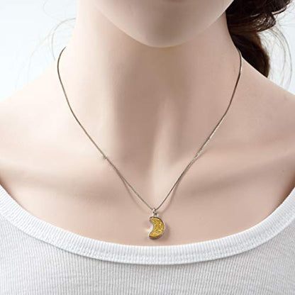 Adabele Natural Druzy Necklace Small Tiny Moon Gemstone Pendant 18 inch Sparkly Agate Stone Crystal Women Jewelry Tarnish Resistant Stainless Steel/Gold Plated Chain - color: Golden champagne druzy - stainless steel