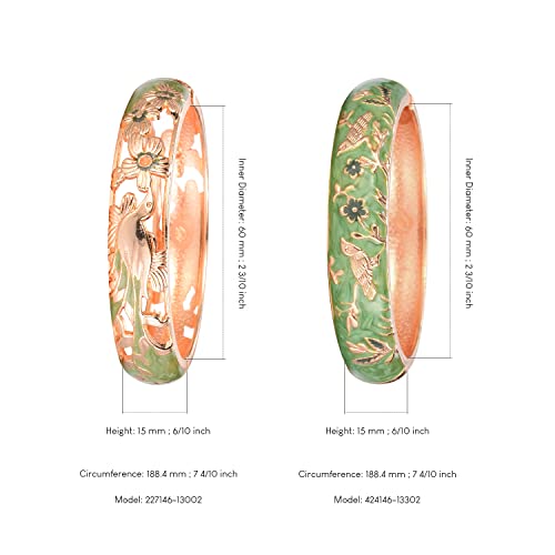 UJOY Cloisonne Indian Bangle Colored Crystal Plated Hinge Cuff Bracelet Hollowed Bird Enamel Jewelry Gift 55C49 - color: 2 Pcs/set-Bird-Green