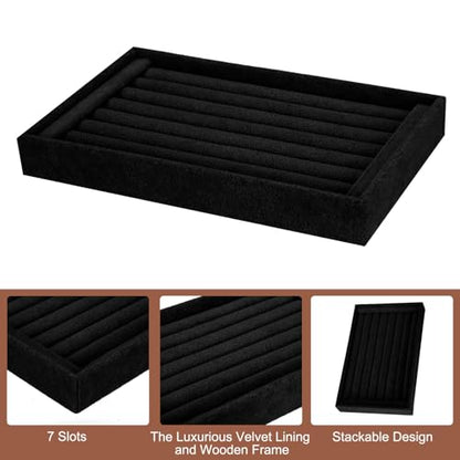 uxcell Velvet 7 Slots Ring Organizer Jewelry Display Tray Showcase Ring Holder Velvet Jewelry Organizer Stand for Rings Earrings Black - color: Black
