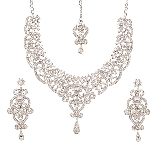 Touchstone Indian jewelry set for women bollywood gold jewellery wedding outfits necklace sets earrings bridal maang tikka fancy costume girls big desi accessories rhinestone in gold or silver tone