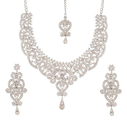 Touchstone Indian jewelry set for women bollywood gold jewellery wedding outfits necklace sets earrings bridal maang tikka fancy costume girls big desi accessories rhinestone in gold or silver tone