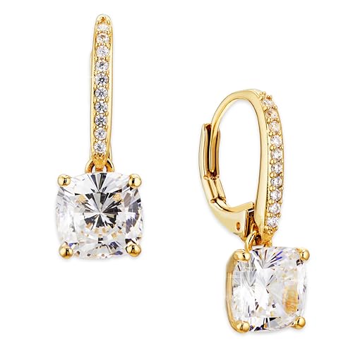 NADRI Cushion Cut CZ Leverback Earrings - color: Gold