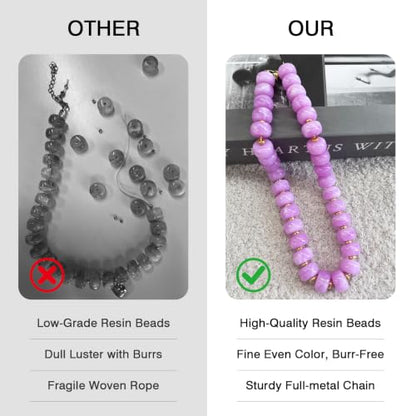 Colorful Chunky Resin Beaded Choker Necklaces for Women | Multicolor Beads, Sturdy Metal Chain, Adjustable, Detachable, Lightweight, Summer Beach Boho, Trendy Statement Jewelry Gift - color: Light Purple