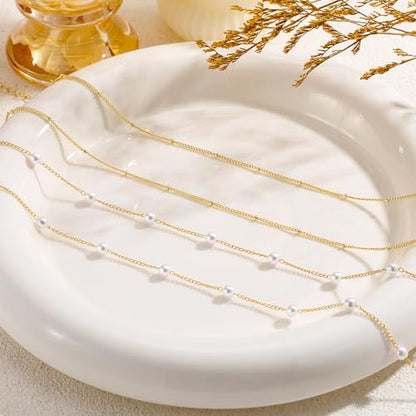 CHESKY Waist Beads for Women, 14k Gold Plated Waist Chain Gold Chain Belt for Womens Simple Body Chain Jewelry Belly Chain Beach Accessories Dainty Gold Jewelry for Women Gifts Rave Outfits for Womens - style: satellite pearl-gold