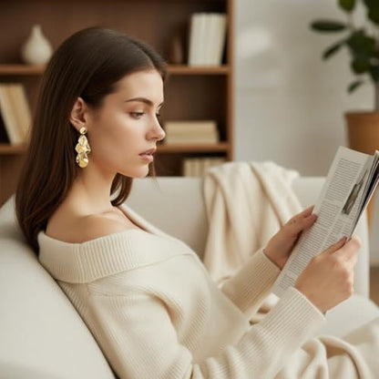Sylph Large Gold Earrings for Women, Chunky Gold Statement Drop Dangle Earring Maple Leave Ginko Leaf Jewelry Gifts - style: Large Chandelier Earrings