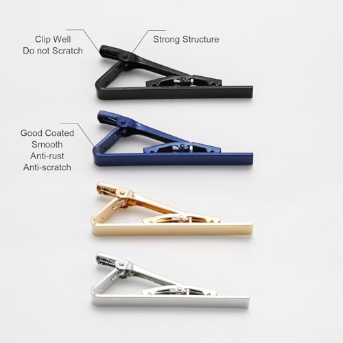 4 Pack Tie Clips for Men, Stainless Steel Tie Bar Clip Set, Classic Necktie Clips for Business, Wedding, Office, and Any Occasion