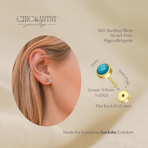 CHIC & ARTSY 18K Gold Plated Solid 925 Sterling Silver Flat Back Earrings for Women Multiple Piercings Screw Back Earrings Cartilage Hypoallergenic Jewelry - style: 925 Silver Flat Back #01