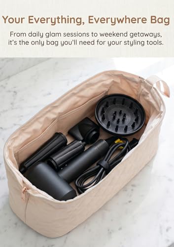 TeeYee Nylon Hair Tools Travel Bag for Dyson Airwrap Quilted Toiletry Bag | Travel Storage Bag for Shark Flexstyle/Curling Iron,Water-repellent,Wide-open,Well-structured,Heat-safe lining,001khaki - color: Khaki