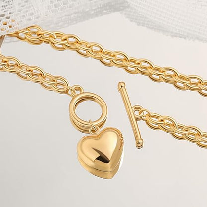 Aobei Pearl 18K Gold Plated Pendant Necklace for Women Dainty Gold Chain Choker Love Heart Disc Coin Pearl Cross Toggle Jewelry - style: Love Heart
