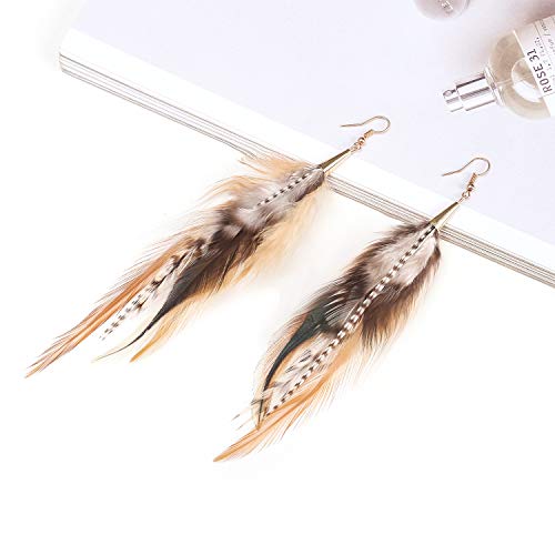 lureme Bohemian Multicolor Pheasant Feathers Dangle Earrings Handmade Natural Feather Earrings (er006314) - style: Style E